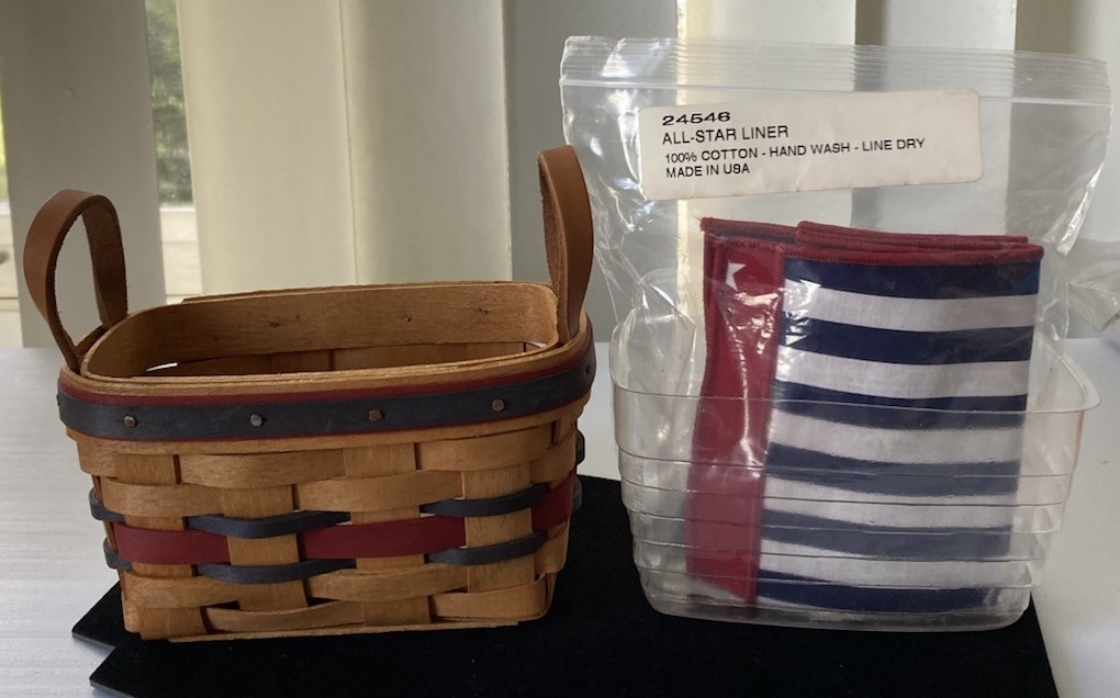 Longaberger All-STAR Basket 1993 w Insert & New Liner 6 x 3 x 3 Leather Handles