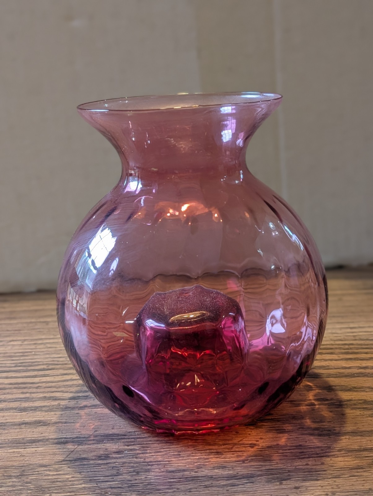 Vintage Cranberry Glass Striped Vase