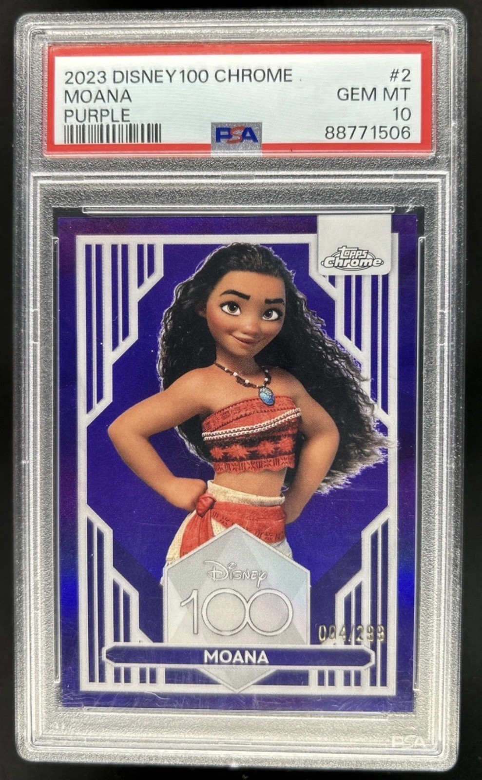 2023 TOPPS CHROME DISNEY 100 MOANA PURPLE REFRACTOR /299 PSA 10 GEM MINT LOW POP 2023 TOPPS CHROME DISNEY 100 MOANA PURPLE REFRACTOR /299 PSA 10 GEM MINT LOW POP