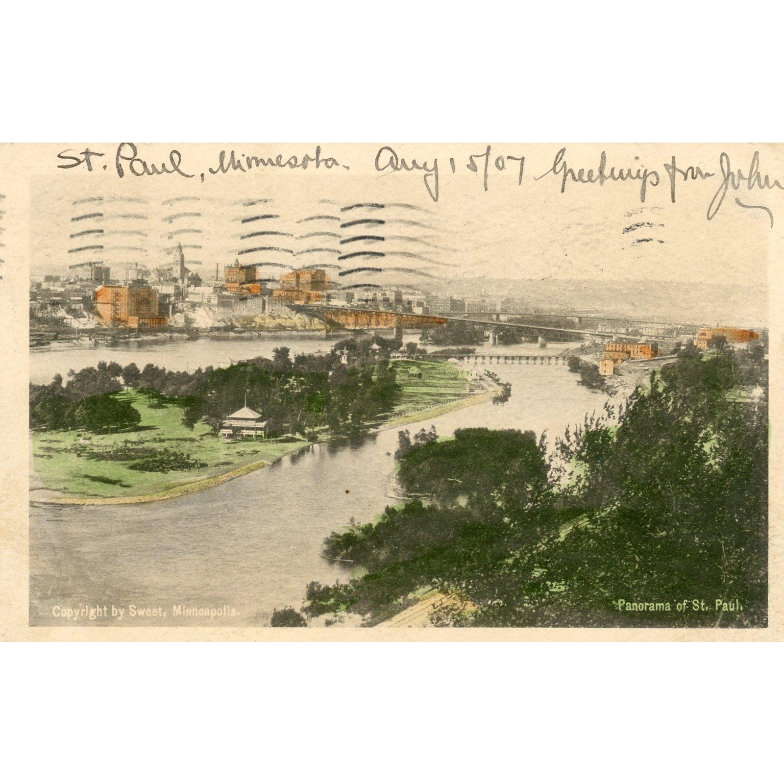 Postcard Antique Hand Tinted Panoramic View of St. Paul, MN. A3