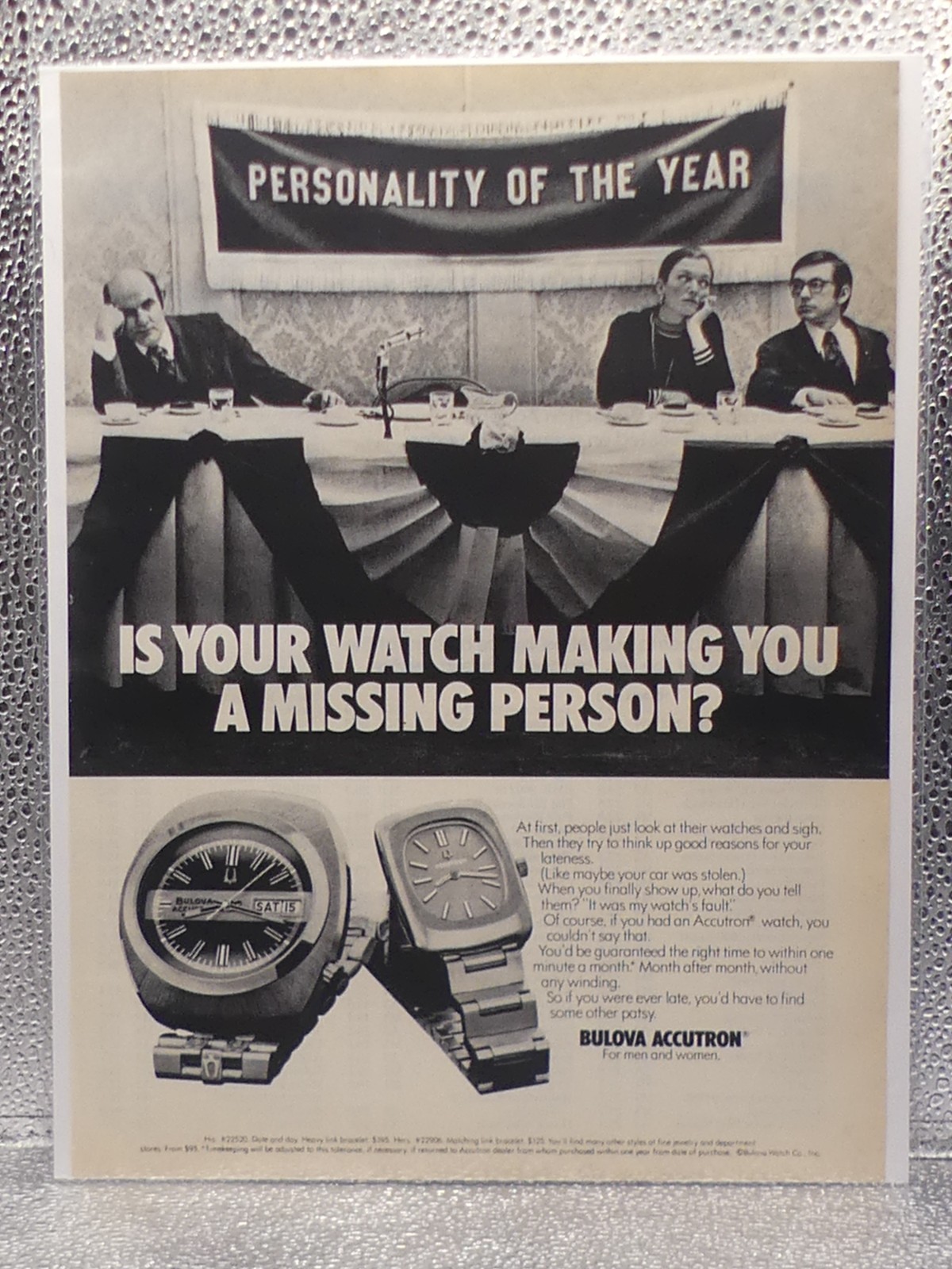 Vintage Bulova Accutron Watches Personality 1974 Print Advertising Full Page Ad