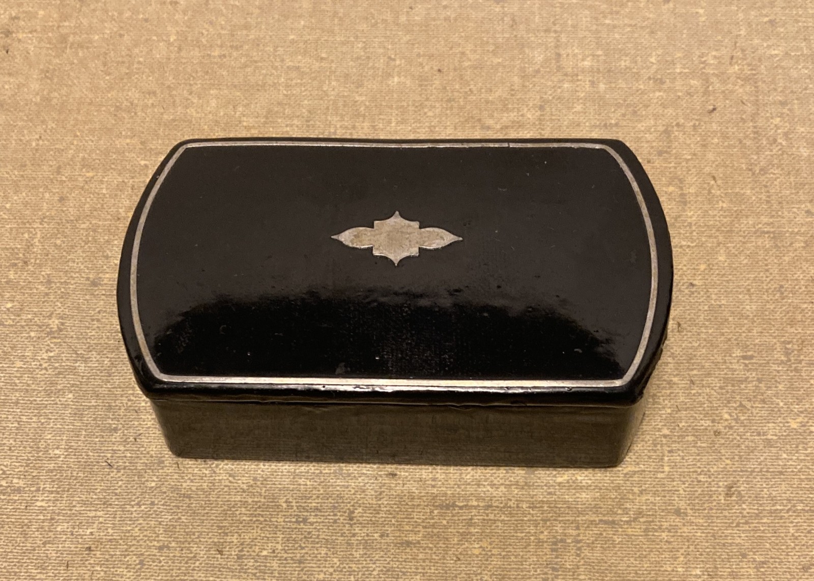 Antique Black Lacquer Snuff Box W/Inlaid Metal Trinket Box Made in Germany EMPTY