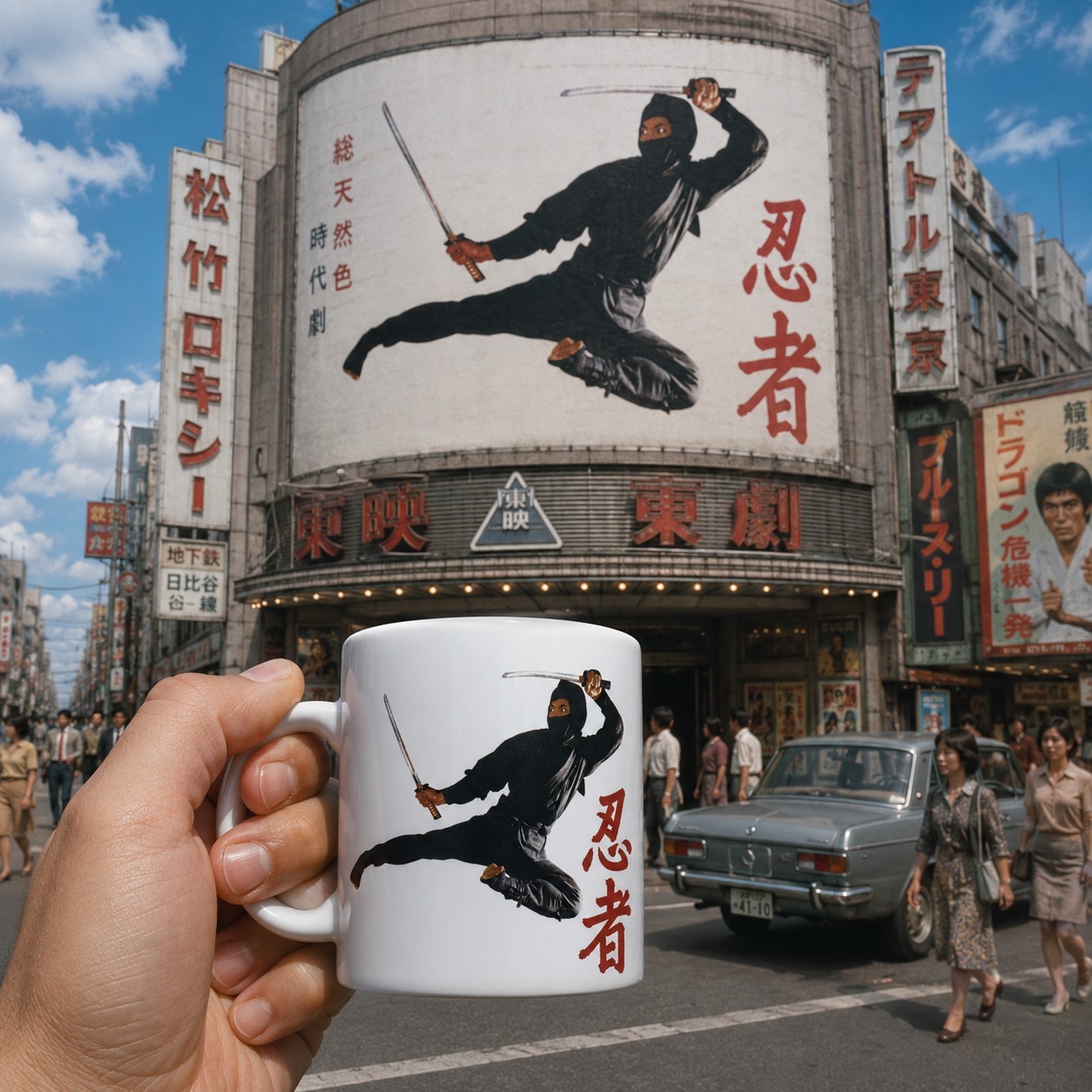 Retro Ninja Coffee Mug 11oz White Ceramic Cup Japanese Kanji Martial Arts Gift