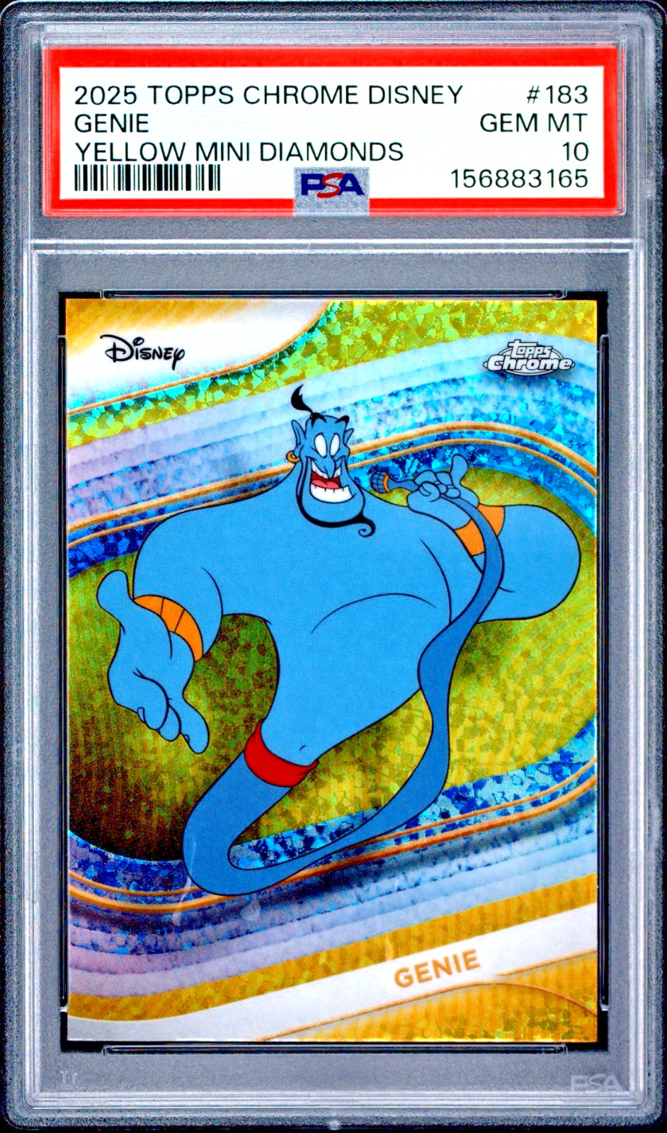 2025 TOPPS CHROME DISNEY GENIE #183 YELLOW MINI DIAMONDS PSA 10 GEM MINT