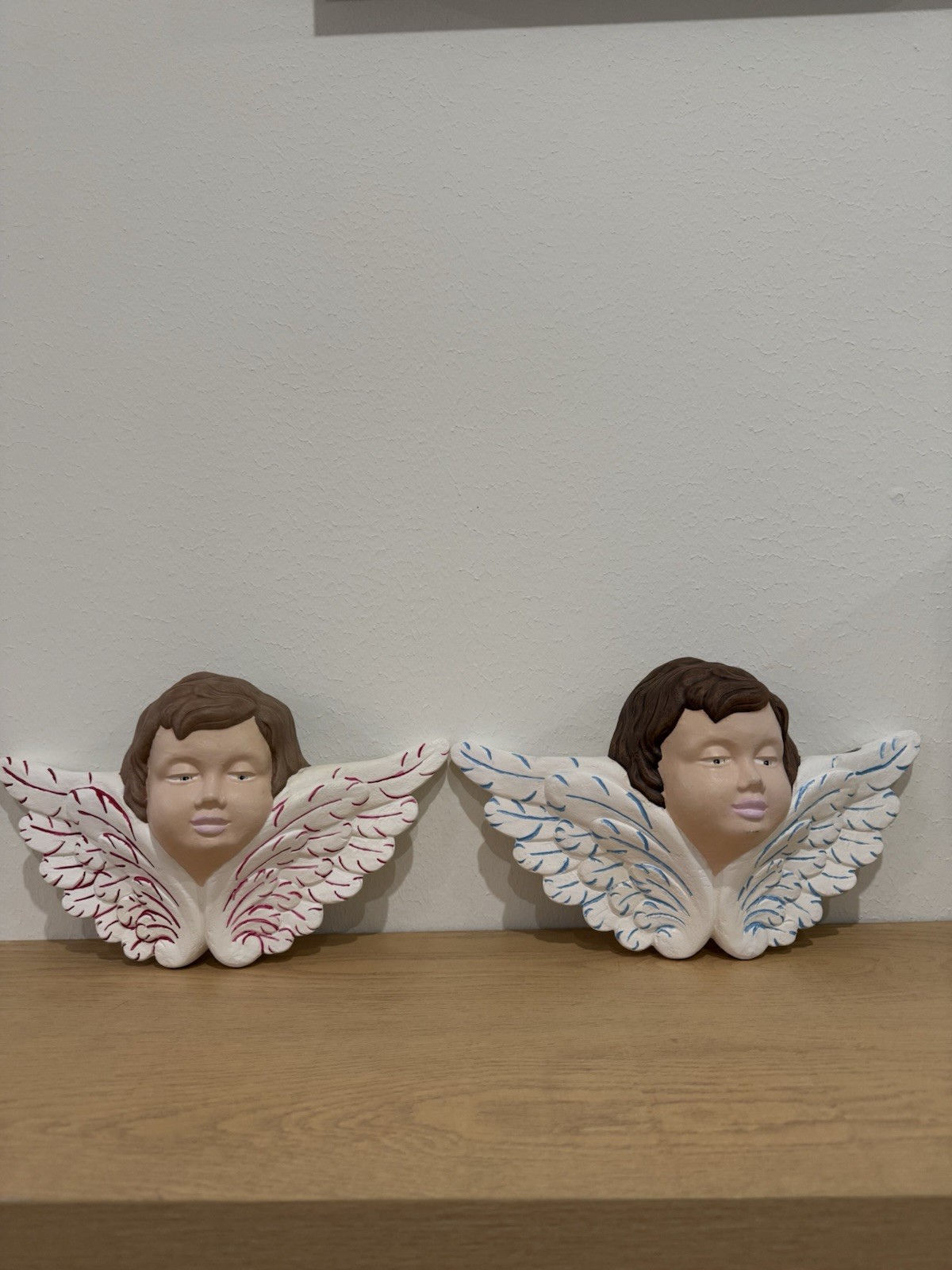 Vintage 1997 Scioto Ceramic Cherub Angel Face Wall Plaque Pocket Set Pair 90s⁠