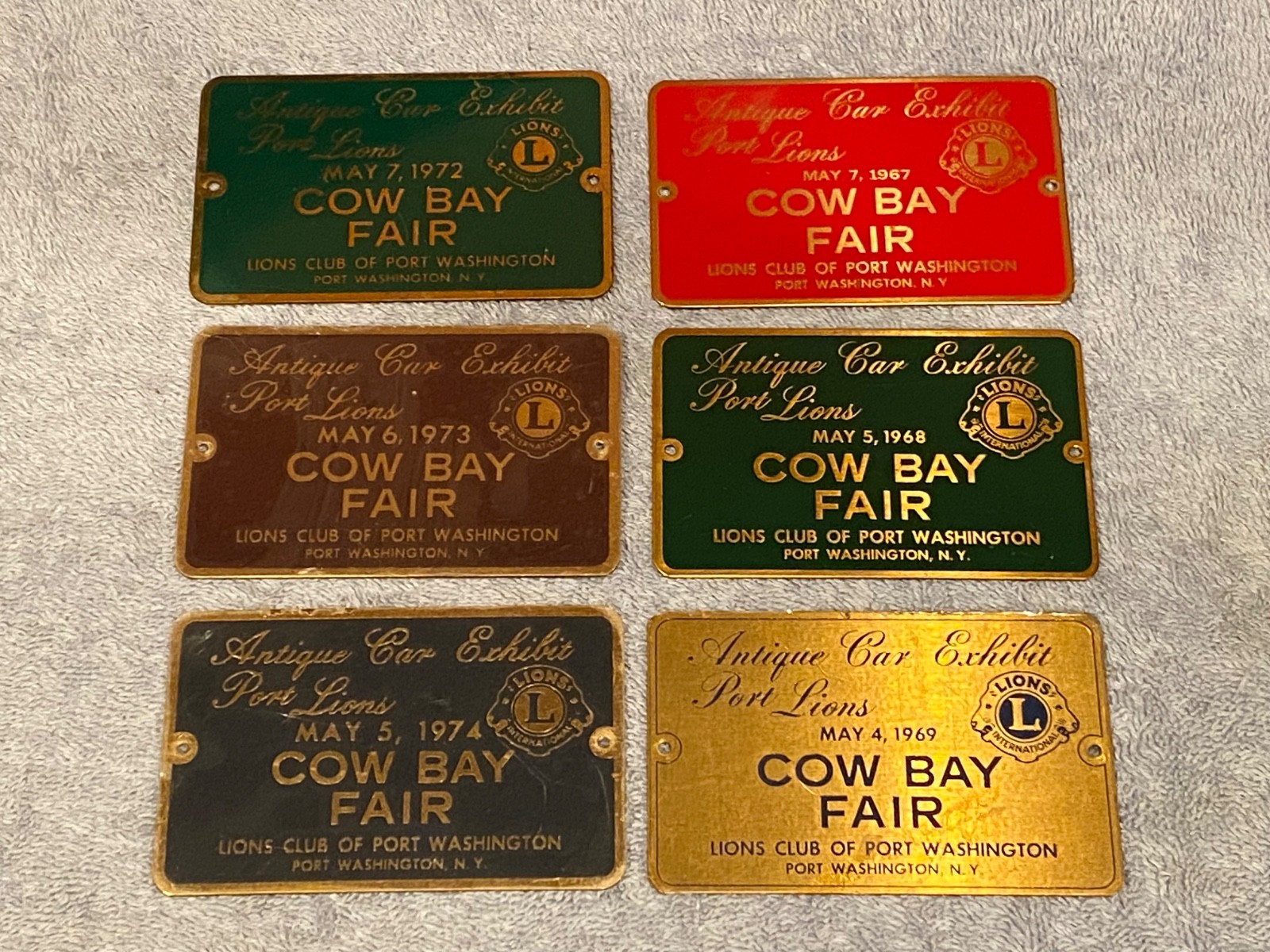 Vintage Auto Show Plaque - Lot of 6 Cow Bay Fair Port Washington NY 1967 - 1974