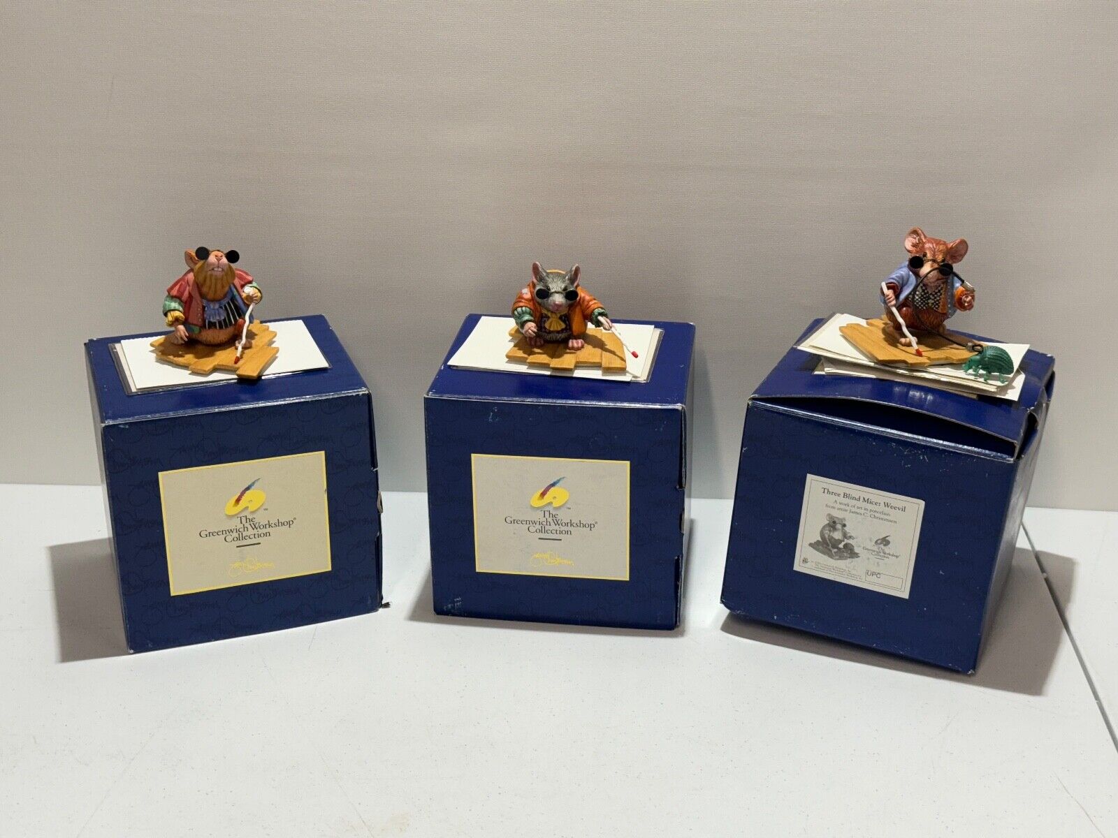 James Christensen Porcelain Figurine Three Blind Mice Trio with Boxes & COA