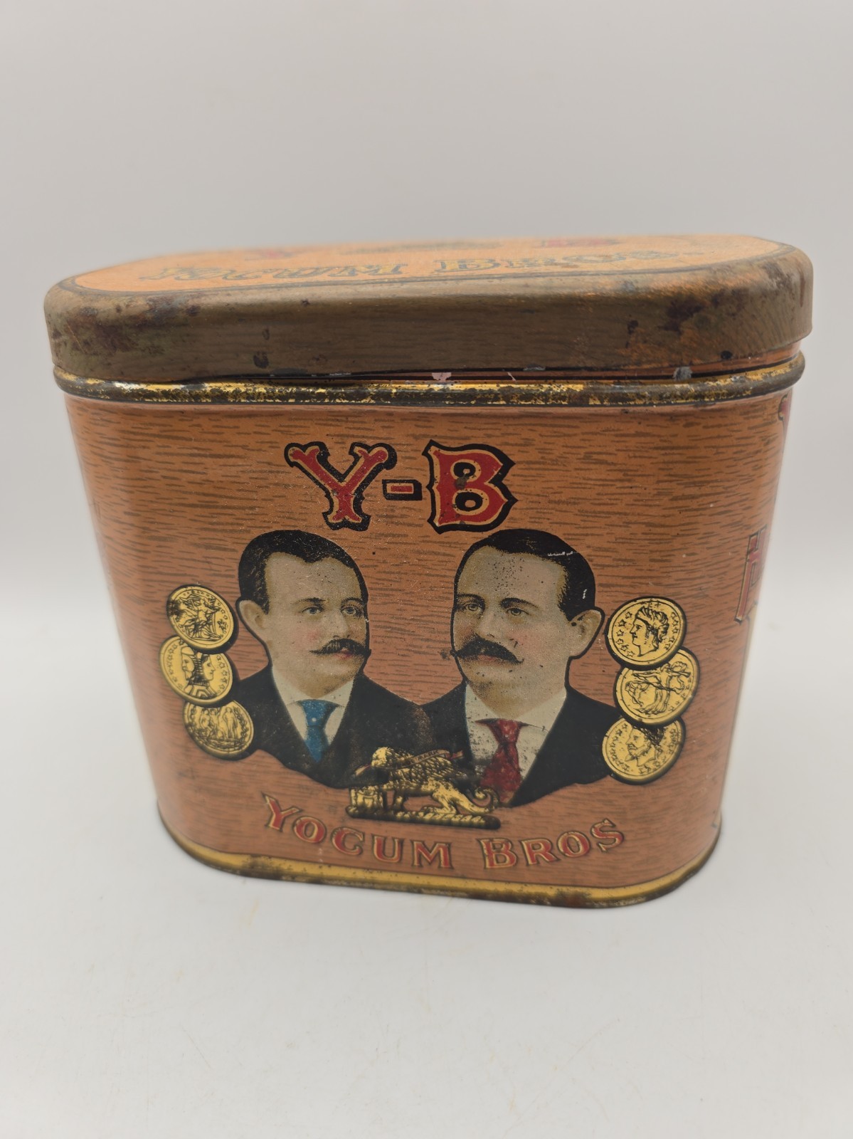 Vintage Y-B Yocum Brothers Cigar Tin Oval Litho Humidor Reading PA Factory 103