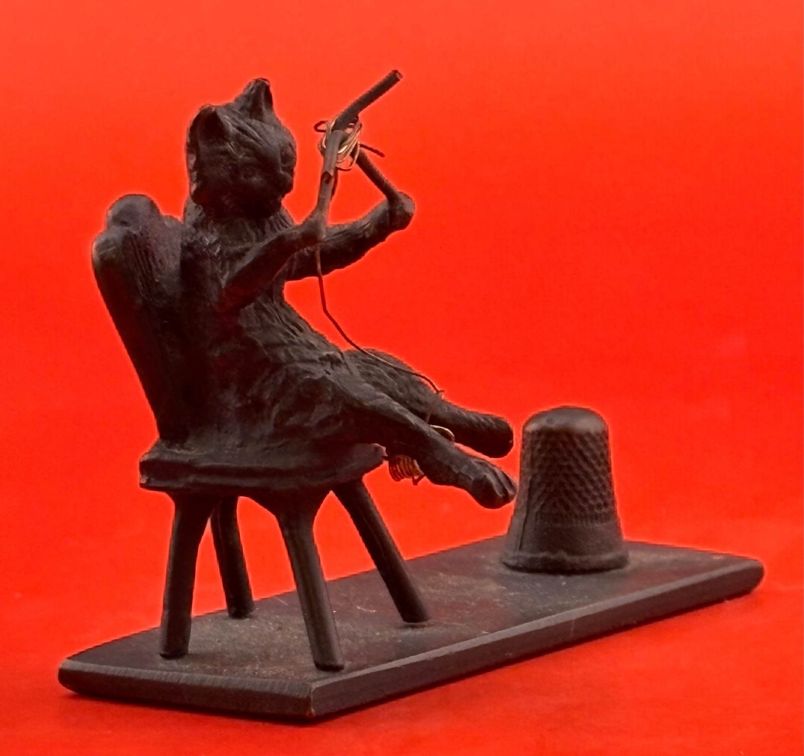 Redl Wien  Bronze Cat in Chair Knitting New, Vintage, never been sold