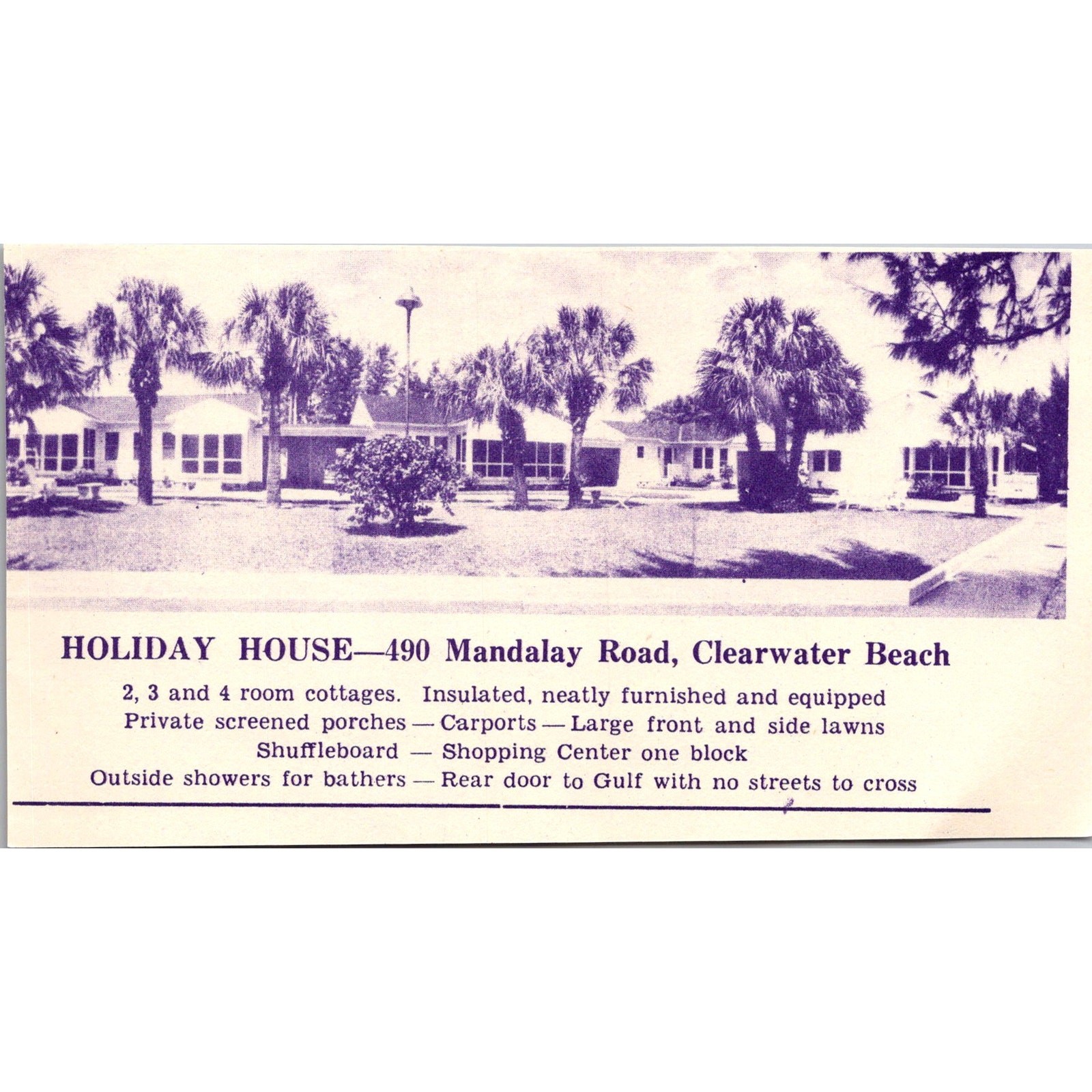 Holiday House Room Cottages Clearwater Beach 1950 FL Ad SAK1-H9