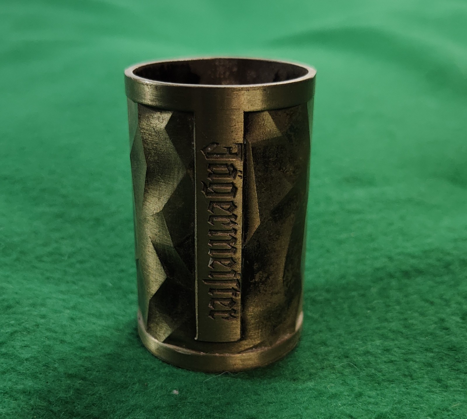 Jägermeister Shot Glass Brass Geometric Polygon Pattern With Embossed Logo