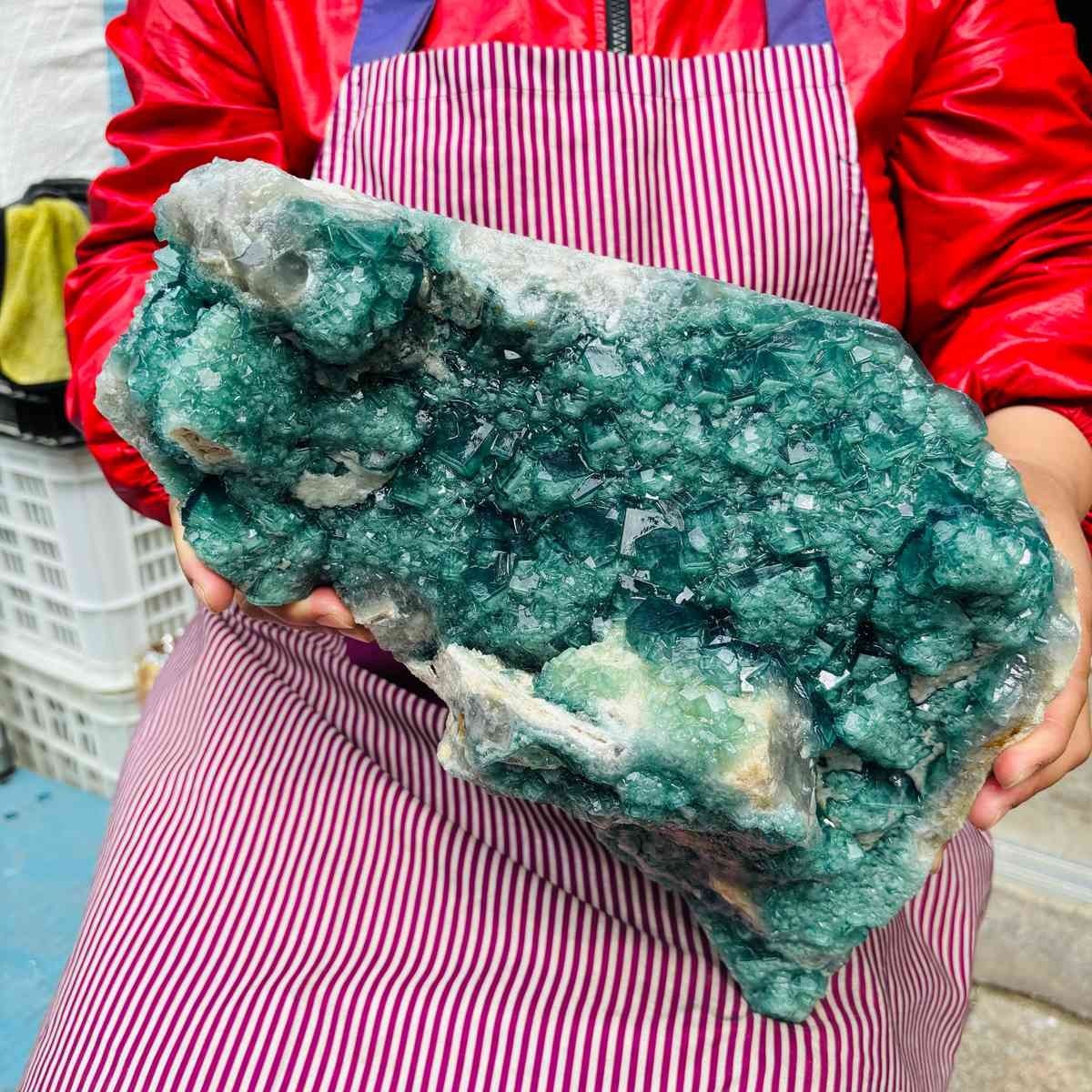 19.8LB Natural transparent green cubic fluorite mineral crystal sample Healing