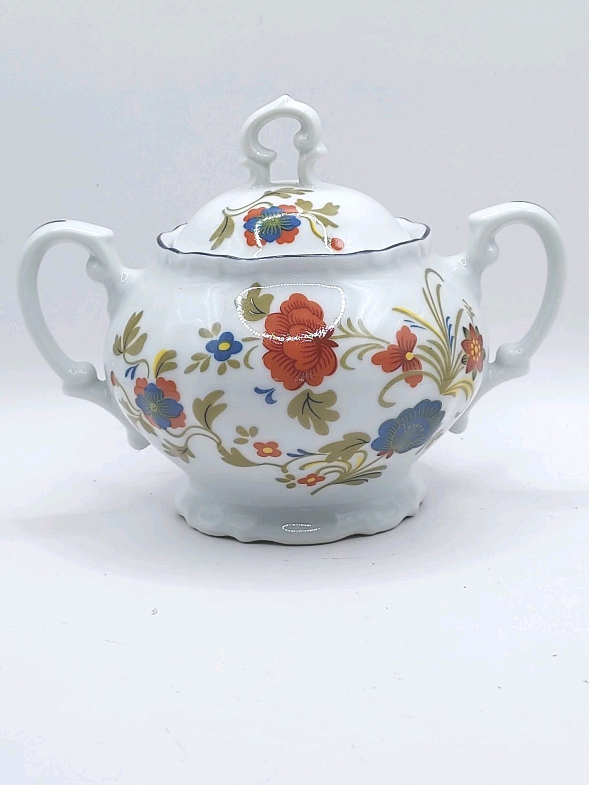 Vintage Norleans Elegance Covered Sugar Bowl Japan Floral Orange Blue Red China