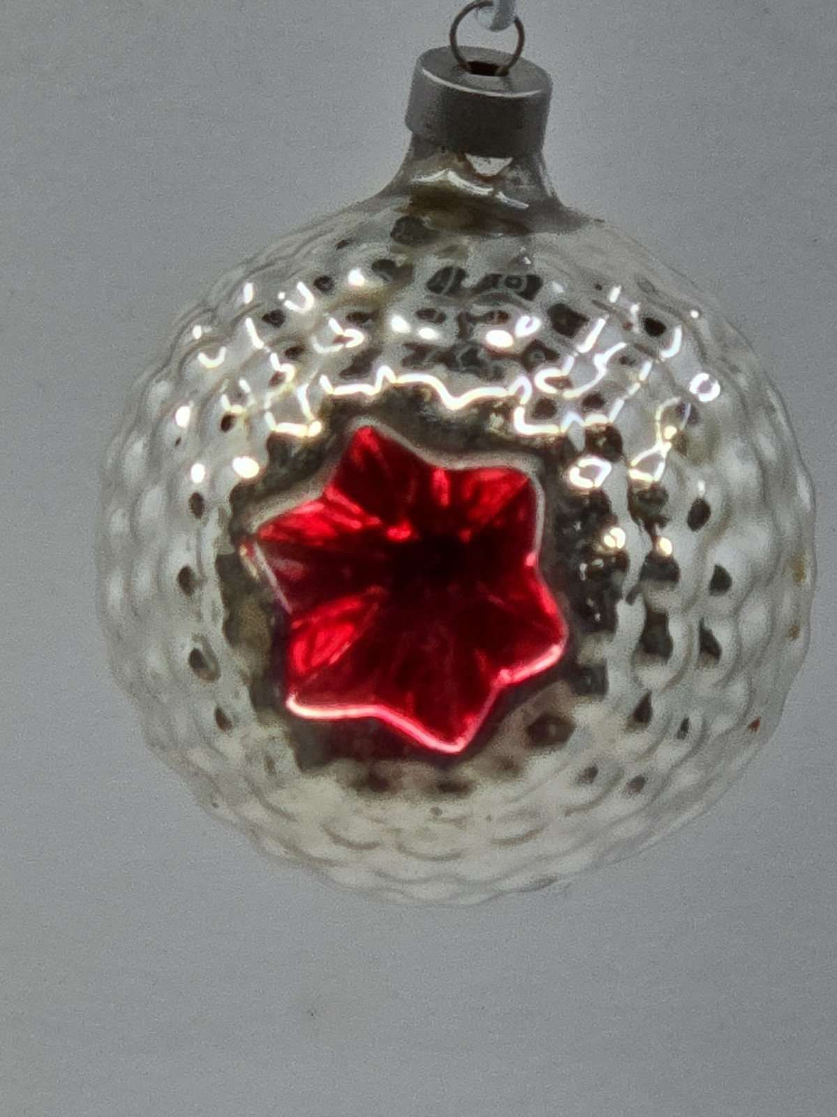 Heidt (?) Bumpy Hand Blown Double Indent Red Star Christmas Ornament Vintage