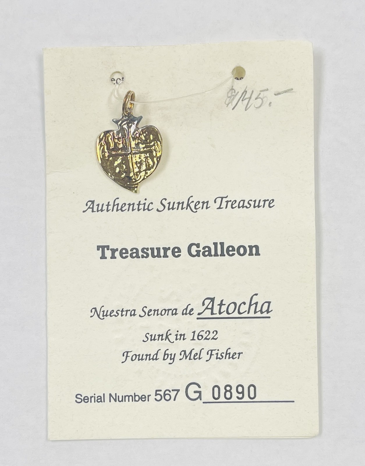 Mel Fisher Atocha 1622 Shipwreck Silver Pendant w/ COA Stamped 567 G 0890