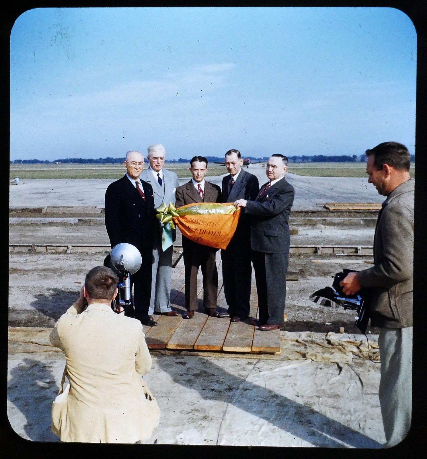 US AIr Mail Ceremony capt Eddie Rickenbacker 1950 Stereo Realist 3D slide #3475