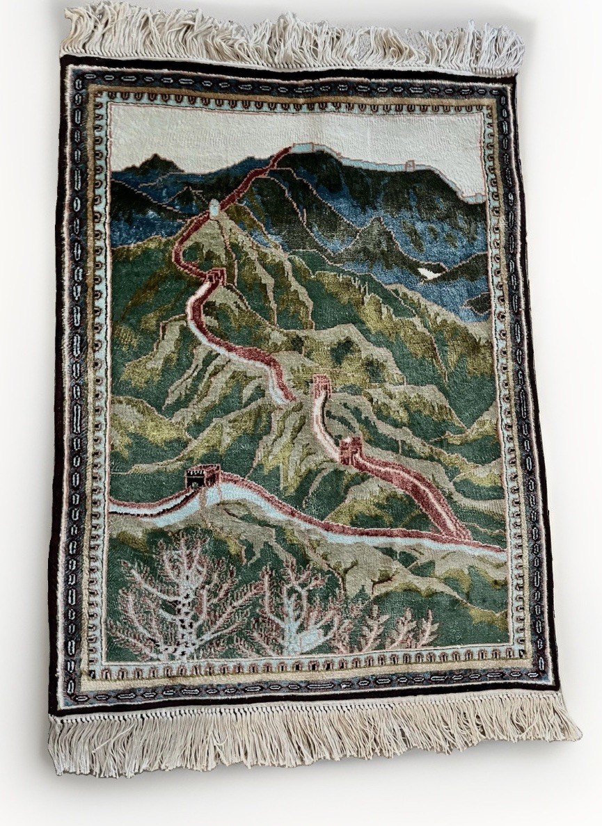 VTG Great Wall Silk Landscape Tapestry Hand-Knotted Art 20x30” Chinoiserie Asian