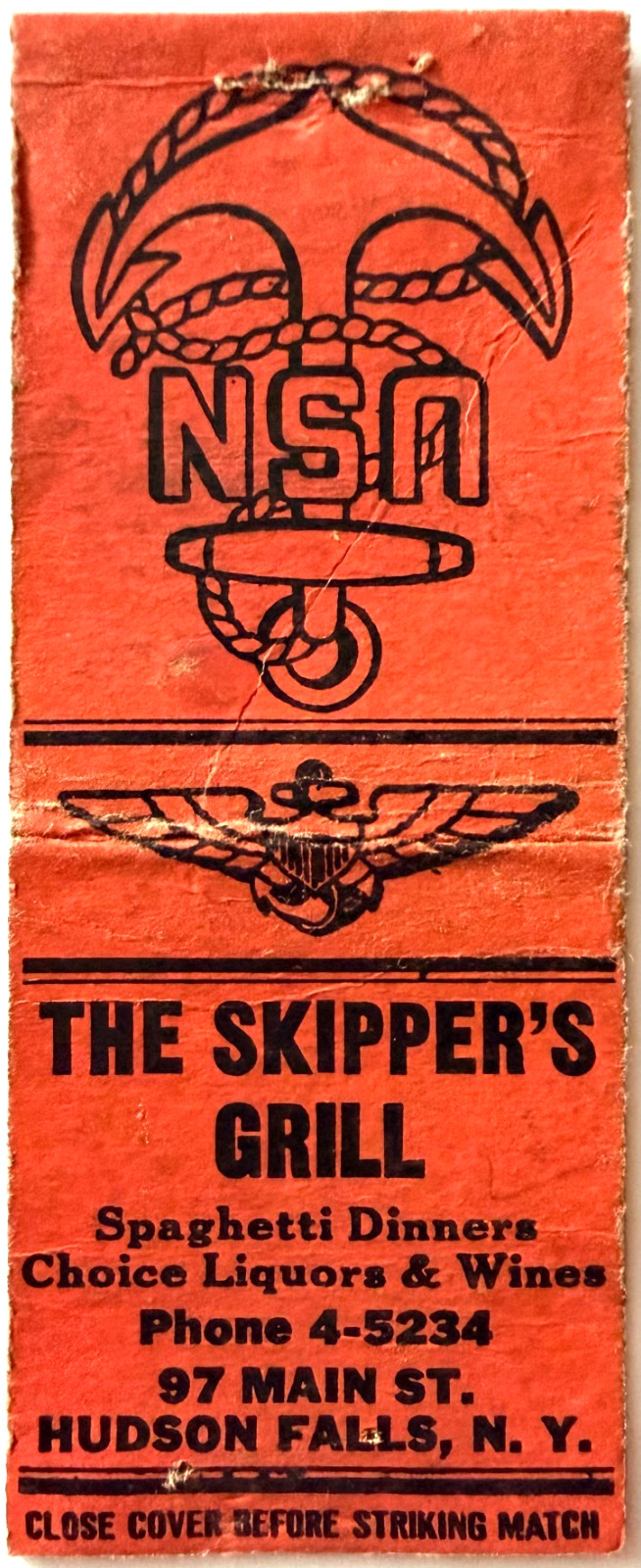 1950s The Skipper's Grill US Navy Restaurant Vintage Matchbook Cover New York