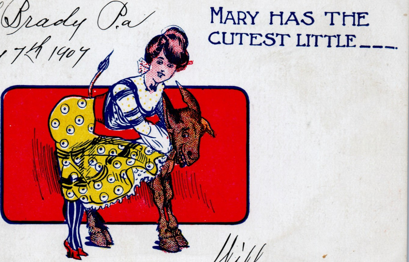 1904 Mary has the cutest little donkey mule comic art humor Douglass Postcard