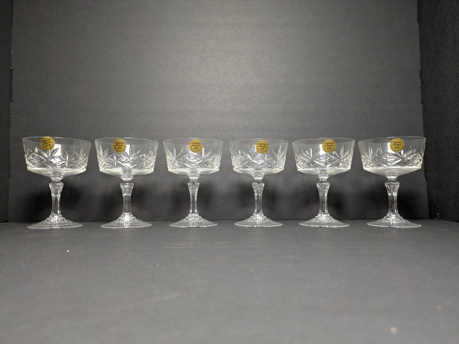 (6) NEW VINTAGE Cristal D’Arques Chantilly Crystal Champagne Coupe Glasses