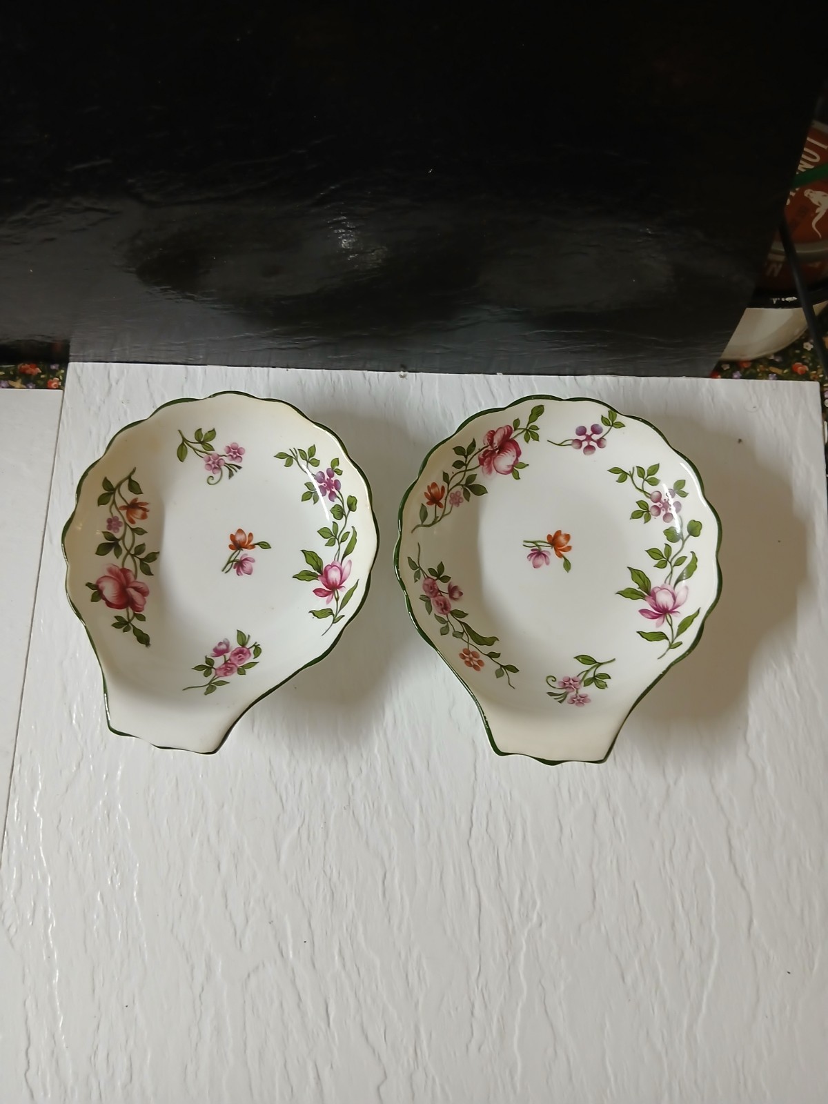 Pair Of Vintage Maple London Scalloped Floral Trinket Dishes