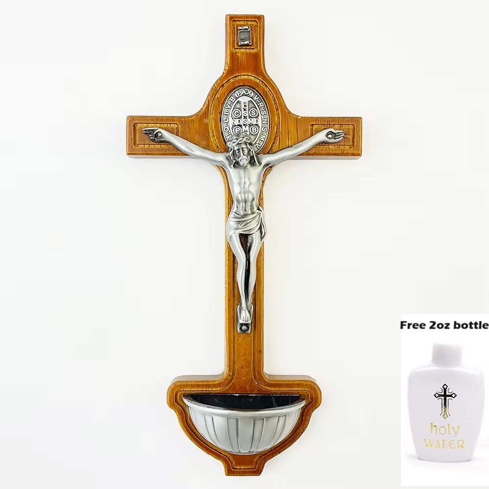 Catholic Holy Water Cross Christ Crucifix Wood Alloy Wall Decor Religious Gift Catholic Holy Water Cross Christ Crucifix Wood Alloy Wall Decor Religious Gift