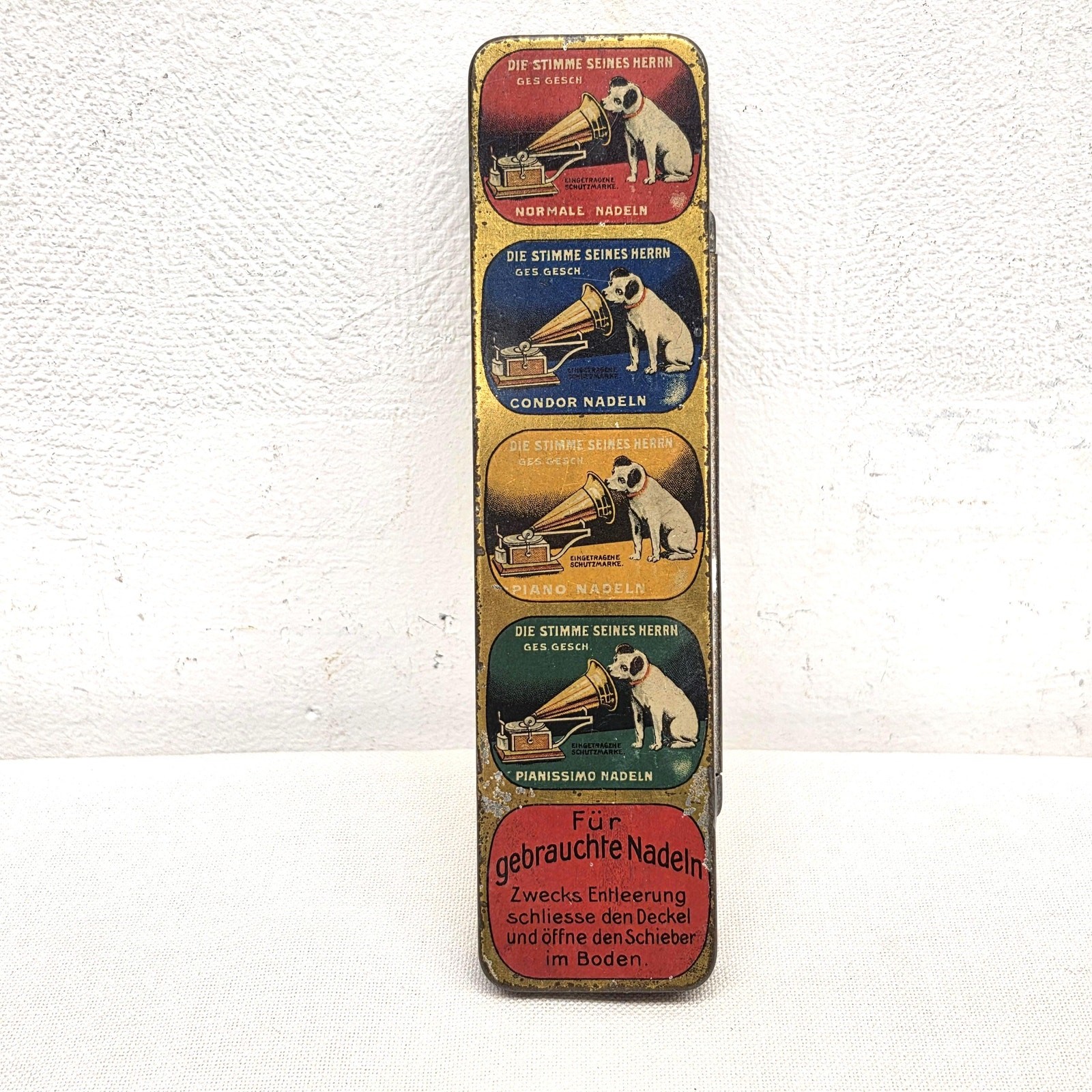 Antique Victor Phonograph Needle Tin His Masters Voice Rare German 5 Compartment