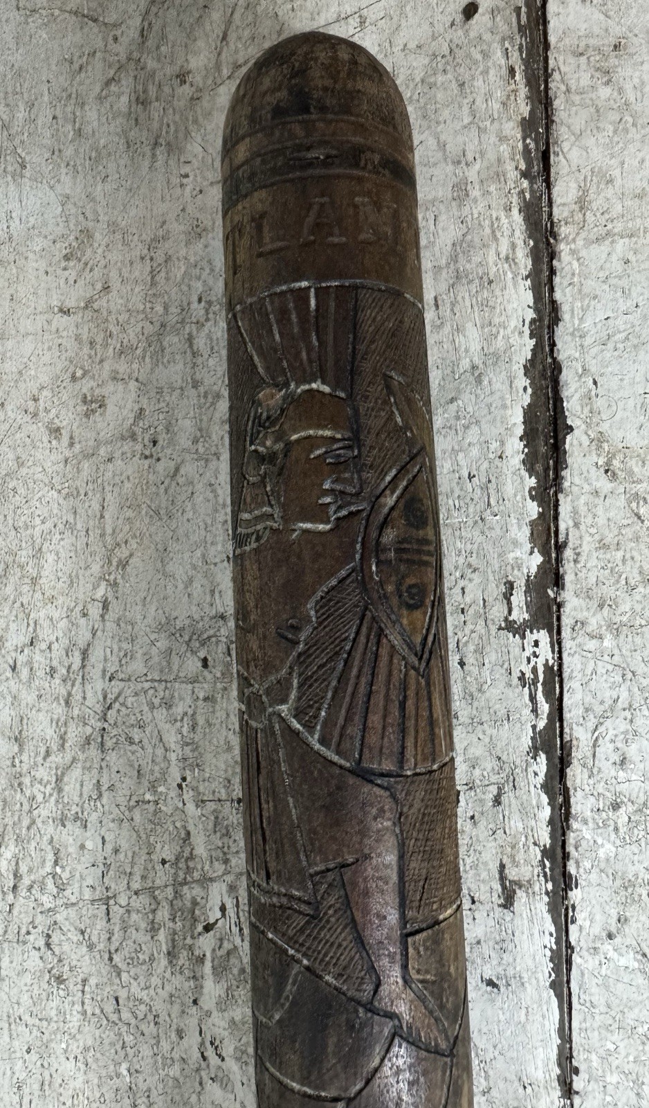 Vintage Folk Art Hand Carved Wood Wooden Baseball Bat Atlantic City Souvenir