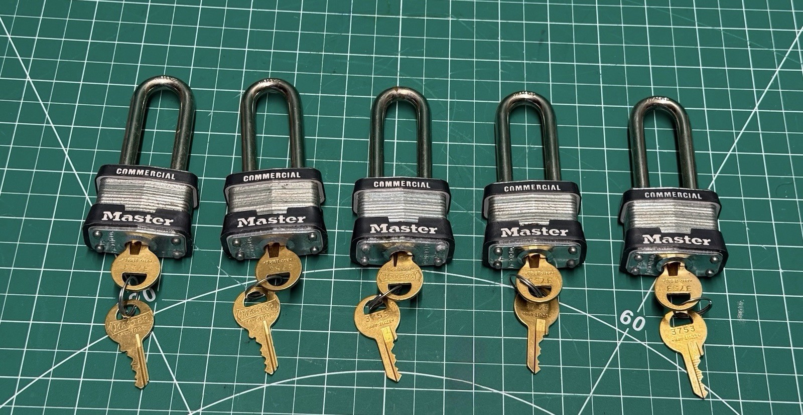 Lot of 5 Master Lock Commercial Padlocks w/ 2 Keys Each 