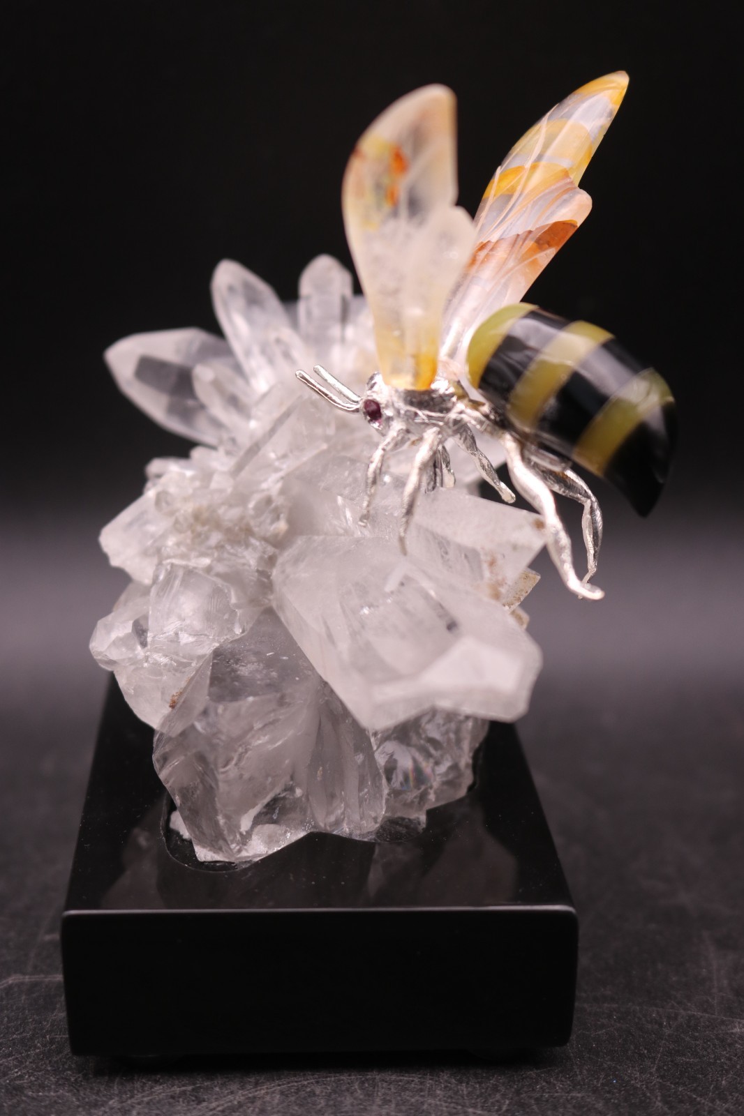 Peter Muller Hand Carved Yellow Jacket on Quartz Base Peter Muller Hand Carved Yellow Jacket on Quartz Base