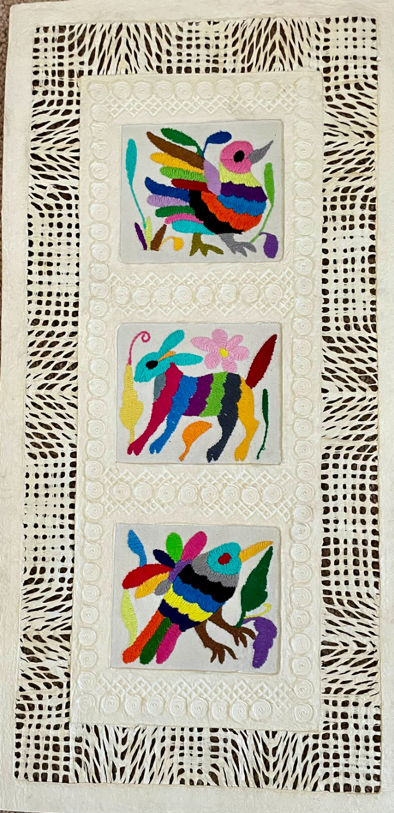 Papel Amate Wall Art with Otomi Embroidery 12\