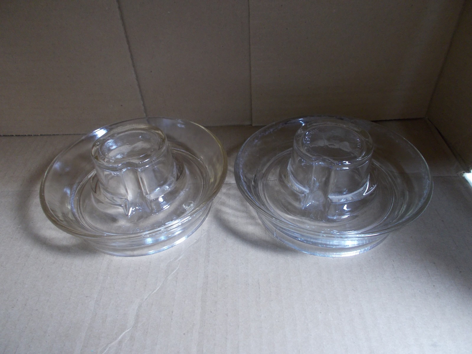 Lot of 2 VTG. Chicken Waterer Bases Glass Patent No. 126997 Poultry Fount (P-3)