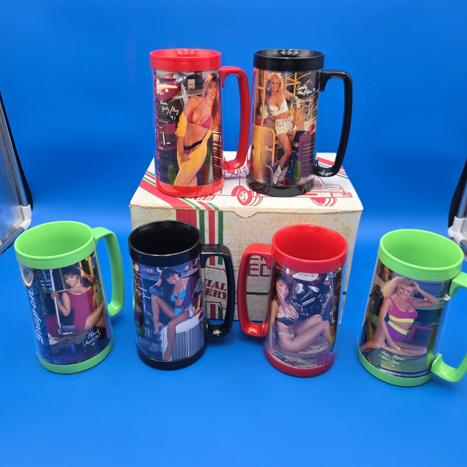 1990 Snap On ToolmateS Coffee Mug Cup Thermo Serv Bikini Complete Set 6 NEW. L2