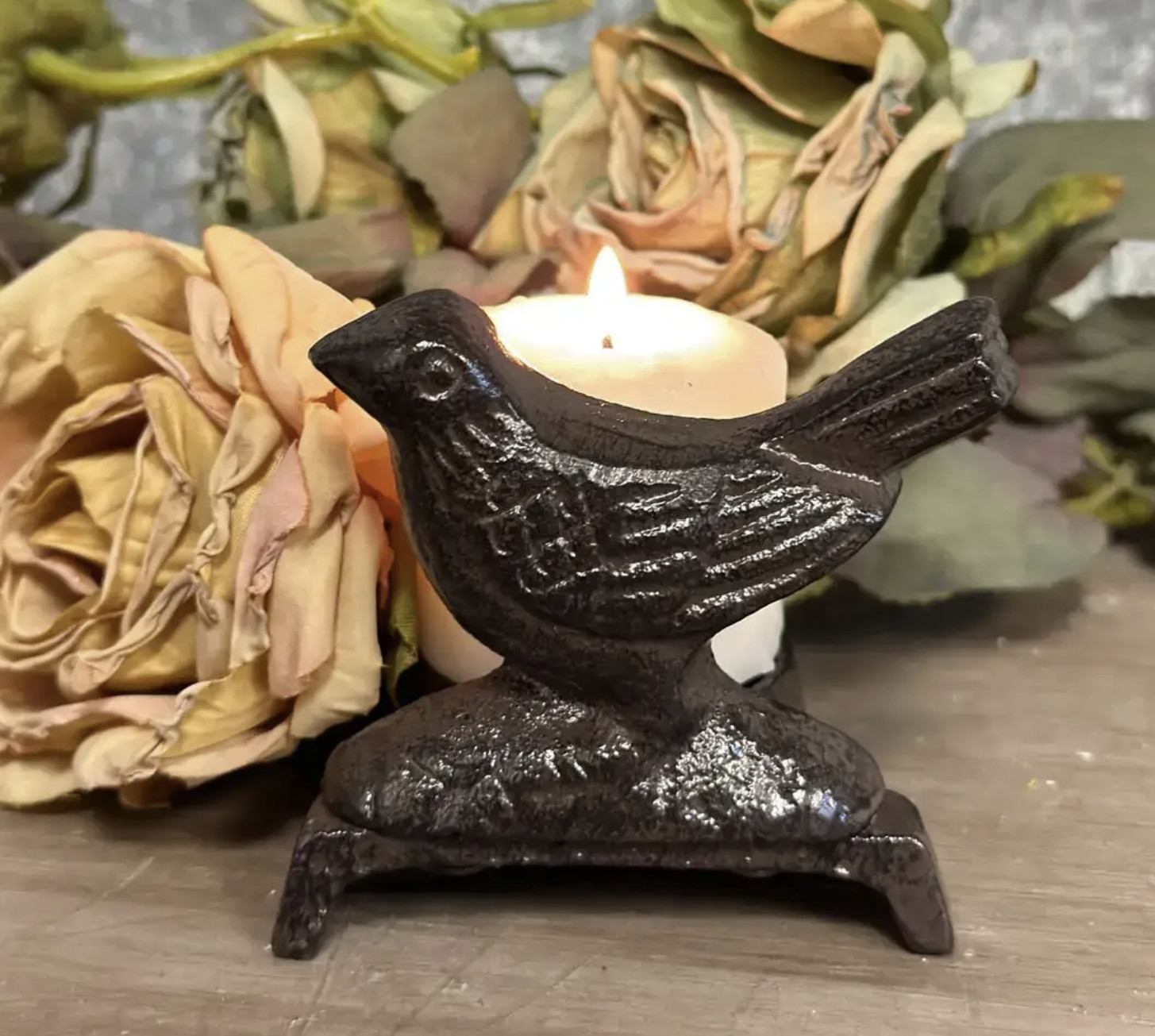 Vintage Metal Bird Candle Holder Antique Iron Rustic Patina Bird Lover's Gift