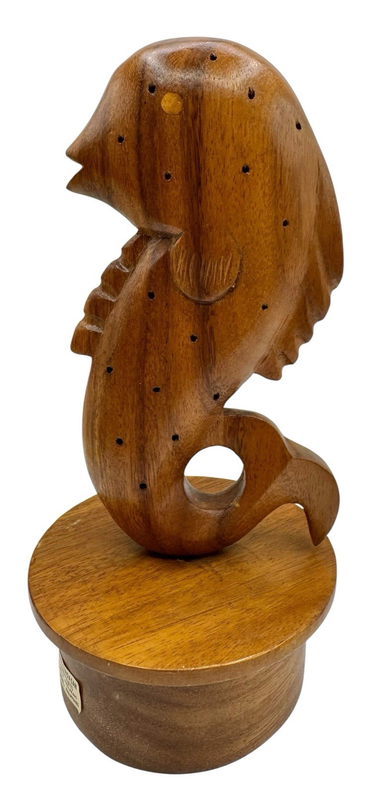 Vintage Monkey Pod Wood Fish Toothpick Holder Appetizer Hors D’oeuvres 10.25”