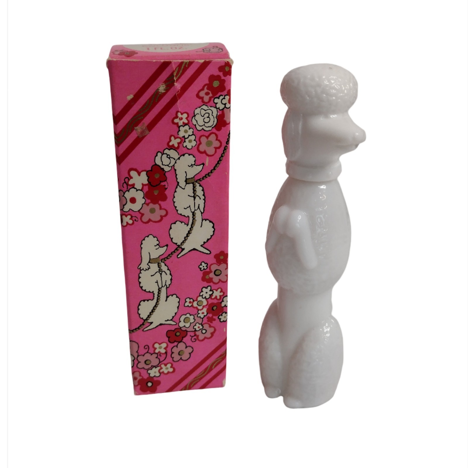 Vintage AVON Bon Bon Topaze Cologne Perfume Milk Glass Poodle New In Box 70's