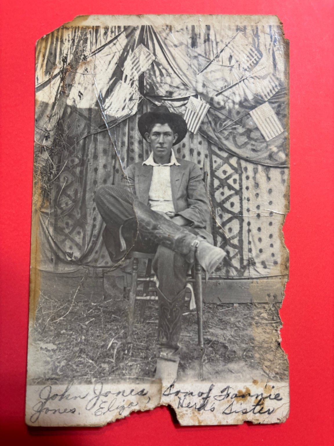 Antique RPPC John Jones Cowboy Hat Boots Eliza Nettie's Sister Unposted Postcard