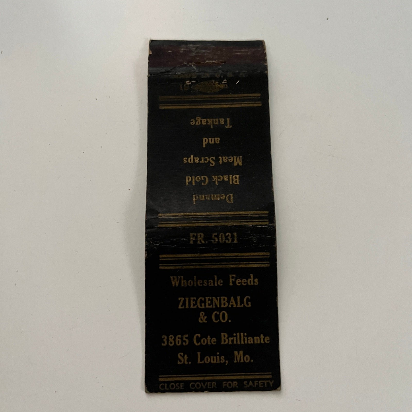 Ziegenbalg & Co 3865 Cote Brilliante St Louis MO Vintage Matchbook Cover SMB19-5