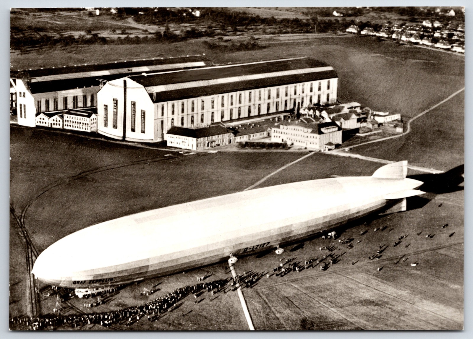 Graf Zeppelin Airship Landing Friedrichshafen Germany Vintage Photo Postcard