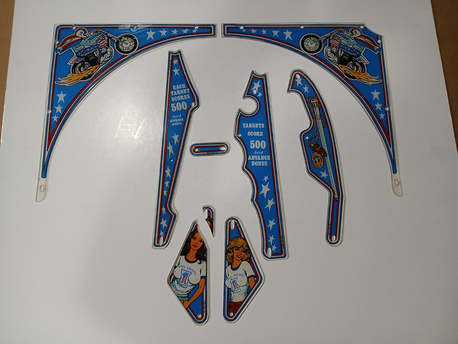 Original Bally EVEL KNIEVEL Pinball Plastics (Incomplete Set 8 Pieces)
