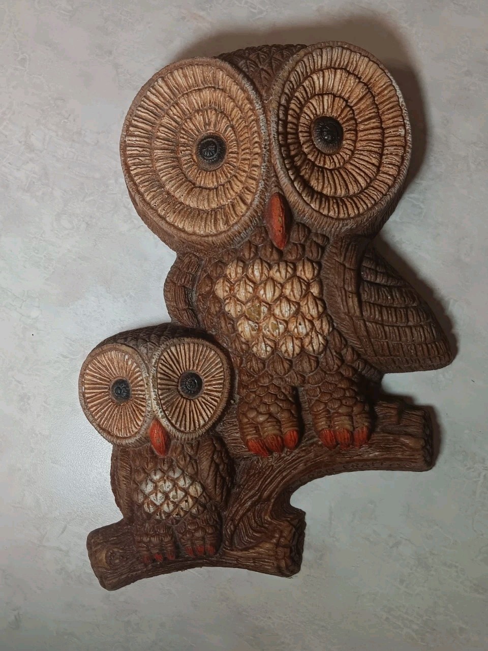 MCM Owl Foam Craft Family Perched 1981 Mid Century KITSCHY Wall Hanging