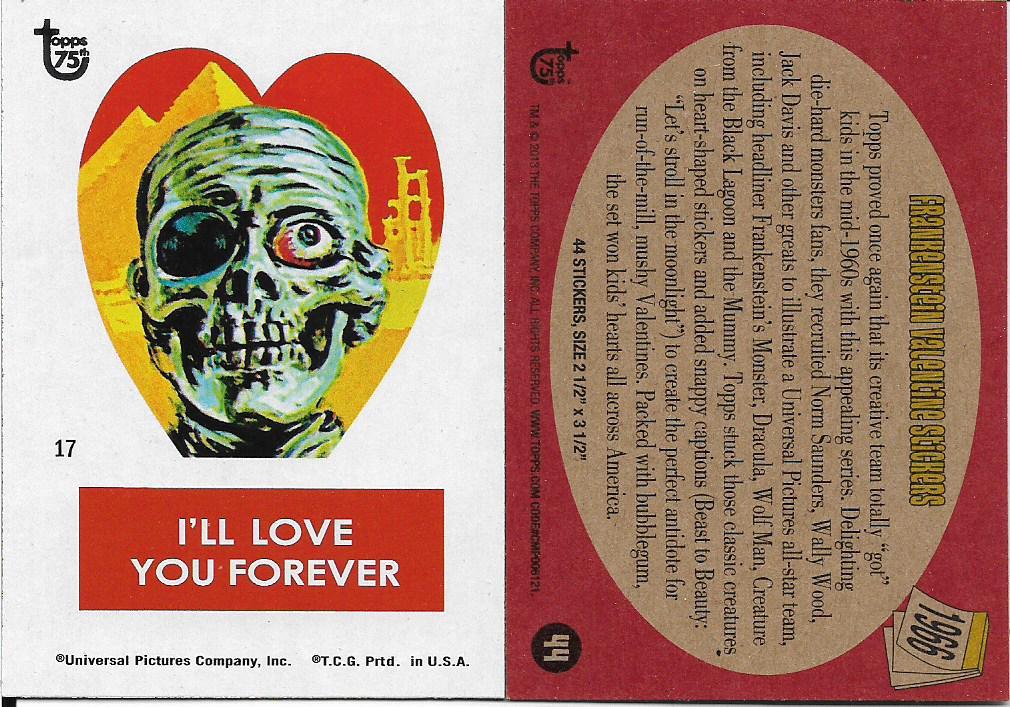 2013 Topps 75th Anniversary #44 Frankenstein Valentine Stickers 1966