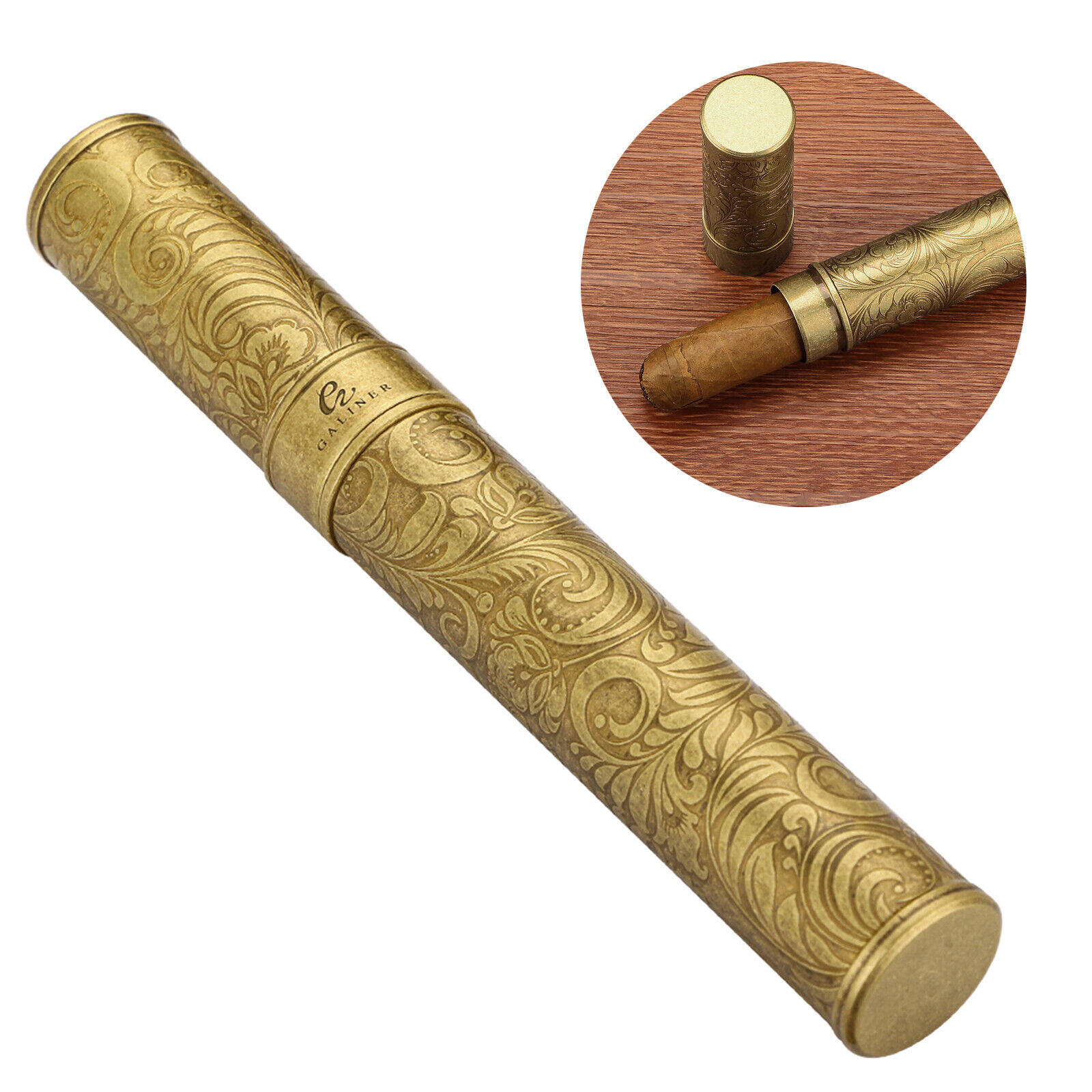 Galiner Portable Single Cigar Tube Case Vintage Delicate Bronze Holder Gift Box