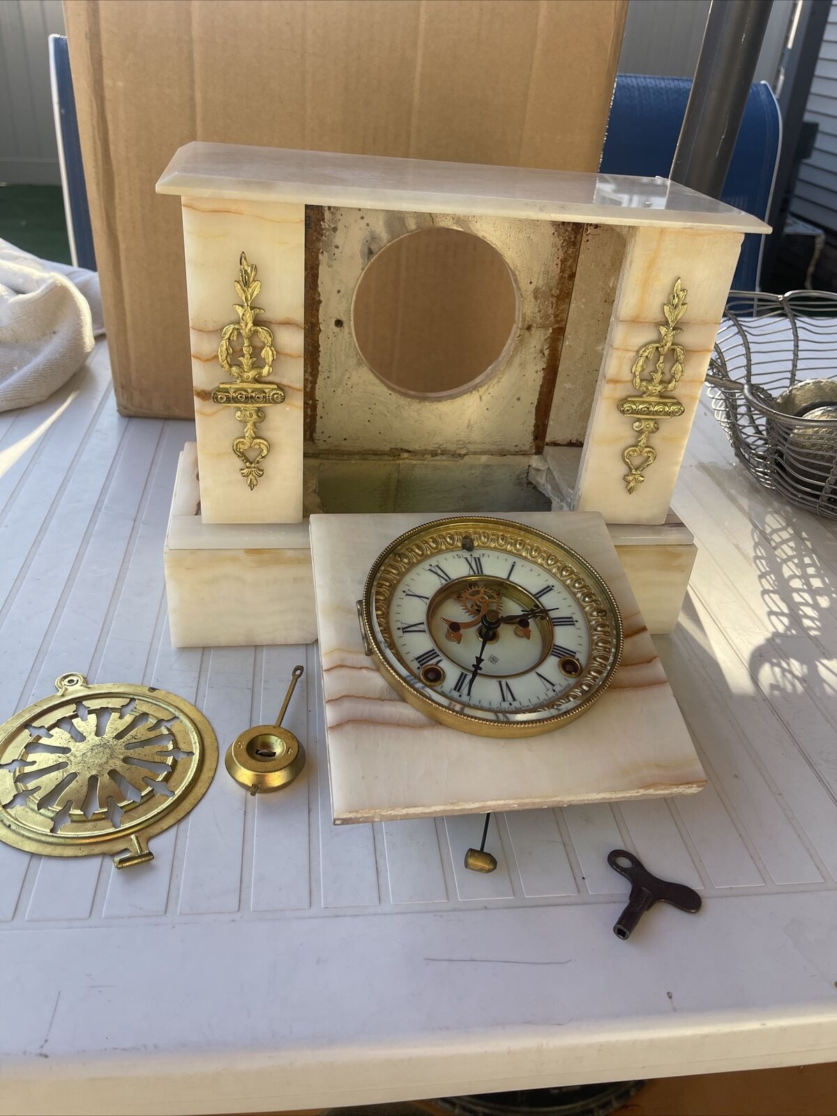 Antique Ansonia Marble Neoclassical mantle clock outside escapement Restoration