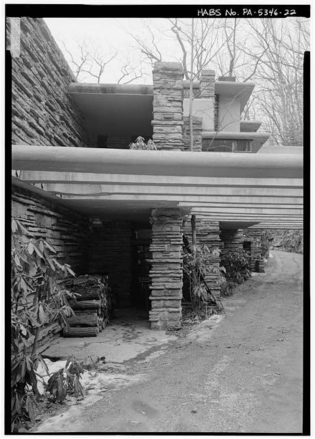 Photo:Fallingwater Mill Run PA 1930s Main Entrance Trellis Beams House