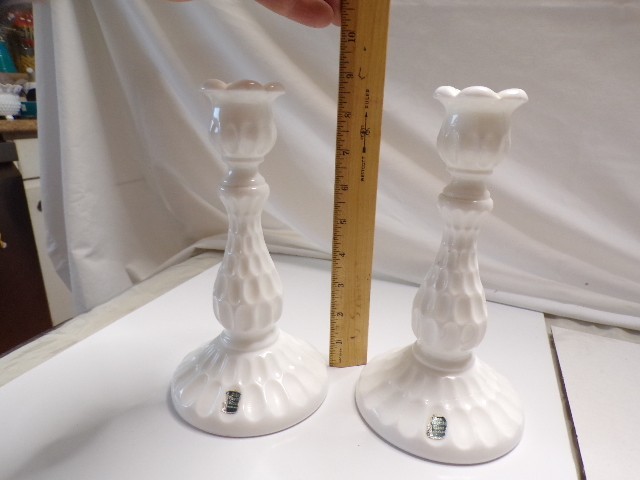 VTG Olde Virginia Glass Milk Glass Candle Stick Holder