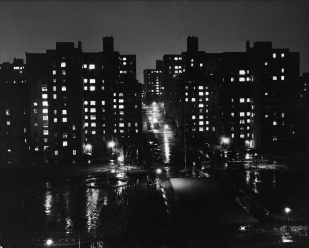 High angle view Parkchester housing development Bronx a rainy nigh- Old Photo