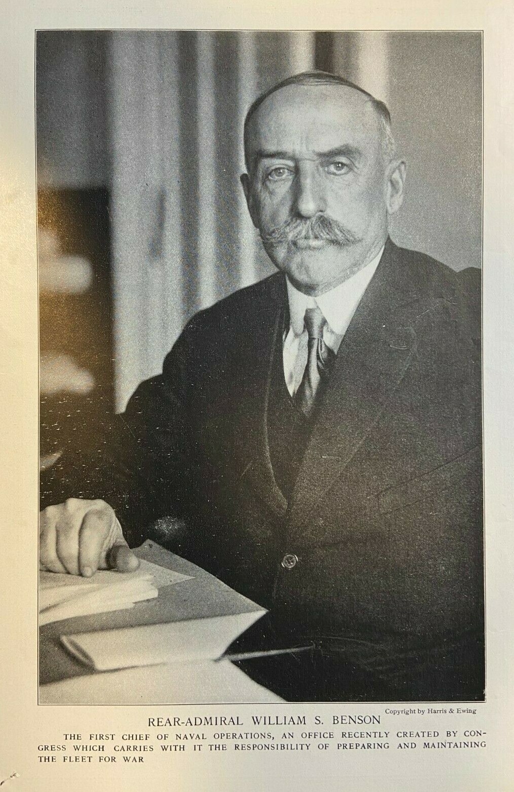1915 Vintage Magazine Illustration Rear-Admiral William S. Benson