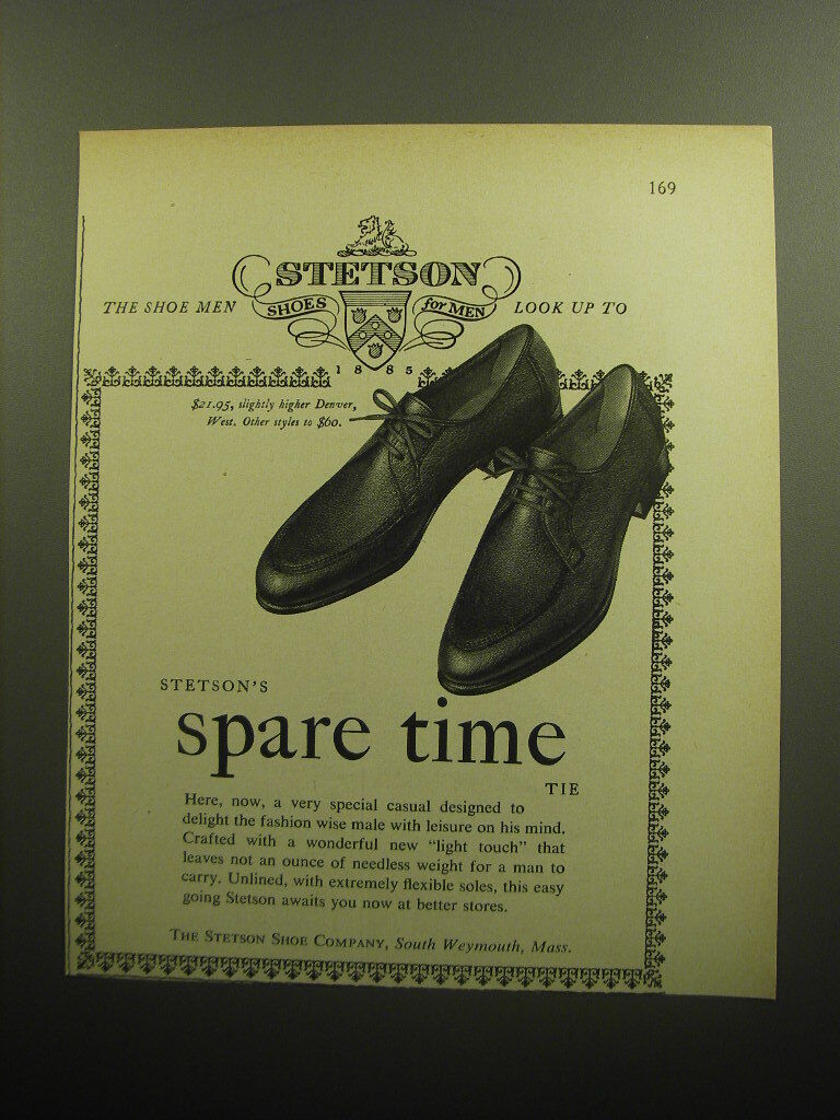 1958 Stetson Shoes Ad - Stetson\'s Spare Time Tie