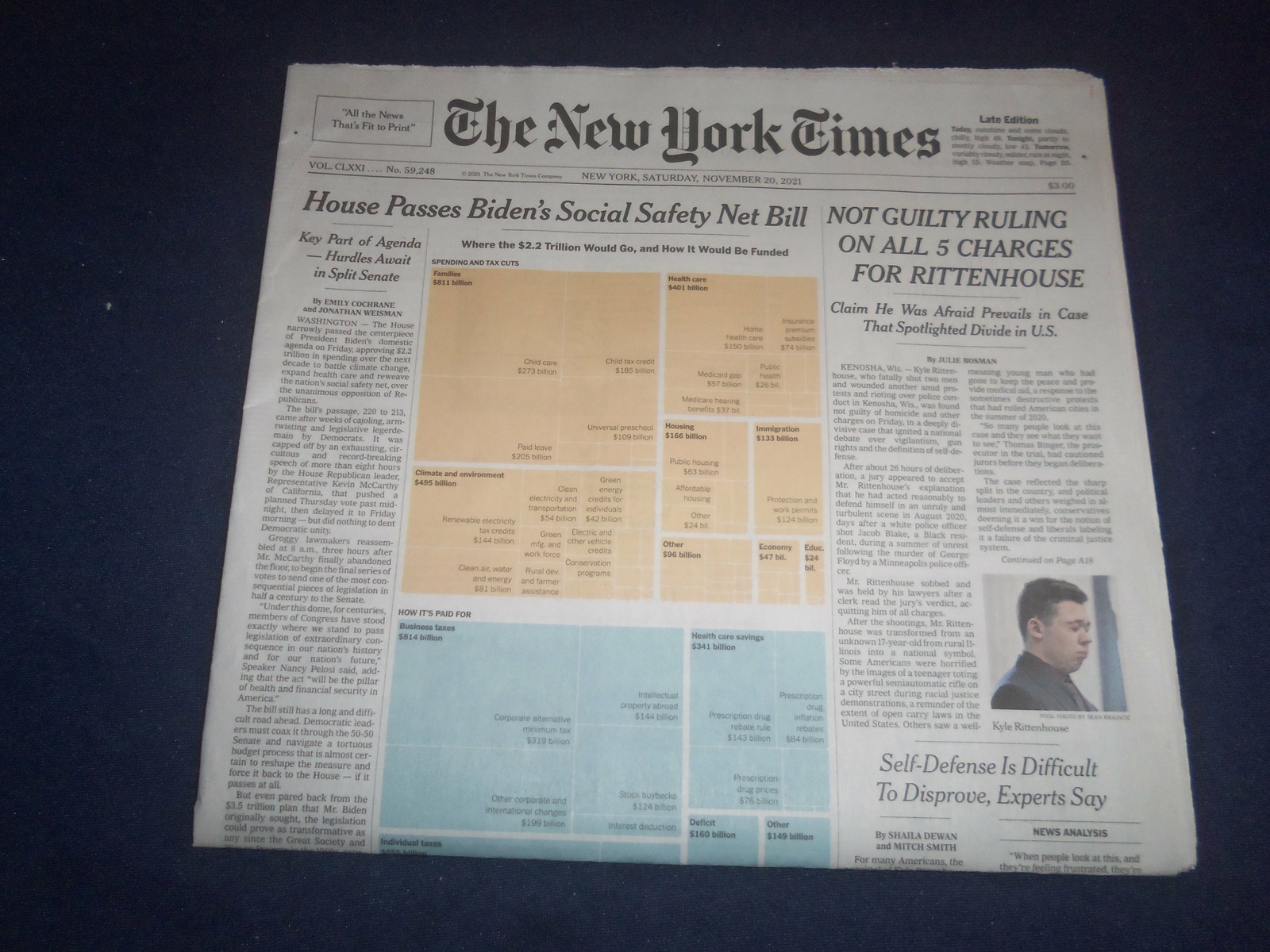 2021 NOVEMBER 20 NEW YORK TIMES - KYLE RITTENHOUSE NOT GUILTY ON ALL 5 CHARGES